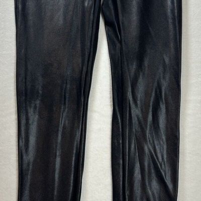 Spanx black Shimmer Metallic Faux Leather Leggings Women's Size Large